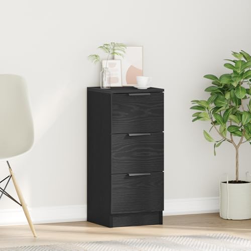 Qnhdfrt Modernes Sideboard Schmal Schwarz 30x30x70 cm mit 3 Schubladen Mattes Eichen-Finish aus Holzwerkstoff für Esszimmer Wohnzimmer oder als Buffetschrank – Platzsparendes Design von Qnhdfrt