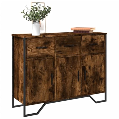 Qnhdfrt Modernes Sideboard Schrank in Räuchereiche 97x32,5x74,5 cm Holzwerkstoff mit Metallbeinen für Wohnzimmer Küche Flur Viel Stauraum und Stabilität von Qnhdfrt