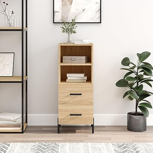 Qnhdfrt Modernes Sideboard Schrank in Sonoma-Eiche 34,5x34x90 cm Holzwerkstoff mit Metallbeinen und Stauraum für Wohnzimmer Flur Büro Küche von Qnhdfrt