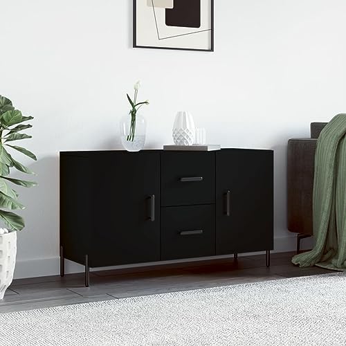 Qnhdfrt Modernes Sideboard Schwarz aus Holzwerkstoff mit Metallbeinen 100x36x60 cm für Wohnzimmer Küche Flur mit Viel Stauraum und Stabiler Oberfläche von Qnhdfrt