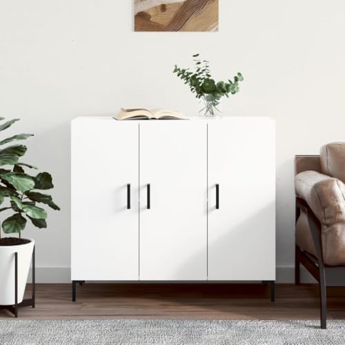 Qnhdfrt Modernes Sideboard Wohnzimmer Weiß 90x34x80 cm aus Holzwerkstoff & Metall mit Stauraum & stabilen Metallbeinen von Qnhdfrt