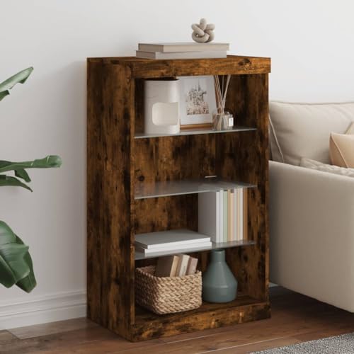 Qnhdfrt Modernes Sideboard mit LED-Beleuchtung in Räuchereiche 60,5x37x100 cm Holzwerkstoff Glas Stauraum für Wohnzimmer Küche Flur von Qnhdfrt