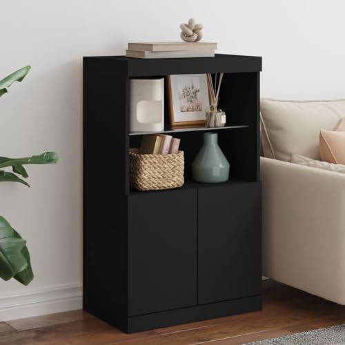 Qnhdfrt Modernes Sideboard mit RGB LED-Beleuchtung Schwarz 60,5x37x100 cm für Wohnzimmer Flur Büro mit viel Stauraum und Präsentationsfläche von Qnhdfrt