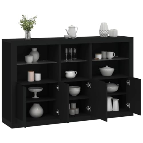 Qnhdfrt Modernes Sideboard mit RGB LED Beleuchtung Schwarz Breit 162x37x100 cm Holzwerkstoff Glas Stauraum für Wohnzimmer Flur Küche von Qnhdfrt