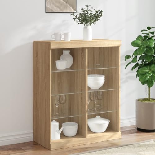 Qnhdfrt Modernes Sideboard mit RGB LED Beleuchtung Sonoma Eiche Holzwerkstoff Glas 81x37x100 cm Viel Stauraum für Wohnzimmer Esszimmer Flur Qnhdfrt Modernes Sideboard mit RGB LED Beleuchtung Sonoma Eiche Holzwerkstoff Glas 81x37x100 cm Viel Stauraum für Wohnzimmer Esszimmer Flur von Qnhdfrt