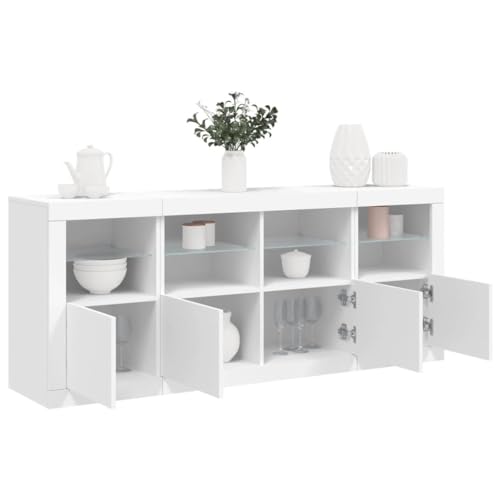 Qnhdfrt Modernes Sideboard mit RGB LED Beleuchtung Weiß 163x37x67 cm Holzwerkstoff Glas Stauraum Schrank für Wohnzimmer Küche Flur von Qnhdfrt