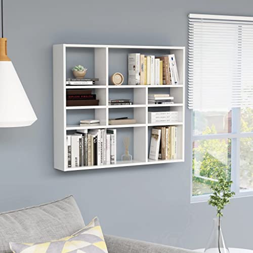 Qnhdfrt Modernes Wandregal Hochglanz-Weiß aus Holzwerkstoff 90x16x78 cm mit 10 offenen Fächern robust und langlebig für Bücher Pflanzen und Deko im Wohnzimmer Bad oder Küche von Qnhdfrt