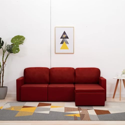 Qnhdfrt Modulares 3-Sitzer Schlafsofa 216 x 149 cm Weinrot Kunstleder Ecksofa mit Schlaffunktion und Liegefunktion platzsparend für Living Room Jugendzimmer und Balkon von Qnhdfrt