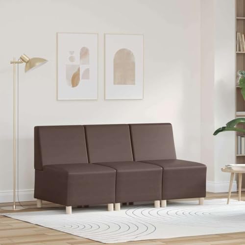 Qnhdfrt Modulares Armfreies Sofa 3er Set Braun 55x55x74 cm Kunstleder Kratzfest & Fleckenabweisend Modernes Design Ecksofa Wohnzimmer Schlafcouch Klein für Living Room Balkon Jugendzimmer von Qnhdfrt