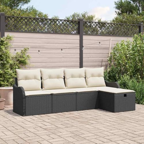 Qnhdfrt Modulares Ecksofa Set 4 Sitzer Schwarz Poly Rattan Gartenmöbel Lounge Set mit Kissen Wetterfest für Terrasse Balkon Garten von Qnhdfrt