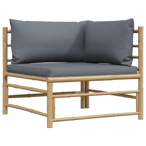 Qnhdfrt Modulares Garten-Ecksofa aus Bambus mit Dunkelgrauen Kissen, Outdoor Sofa Lounge für Balkon, Terrasse und Garten von Qnhdfrt