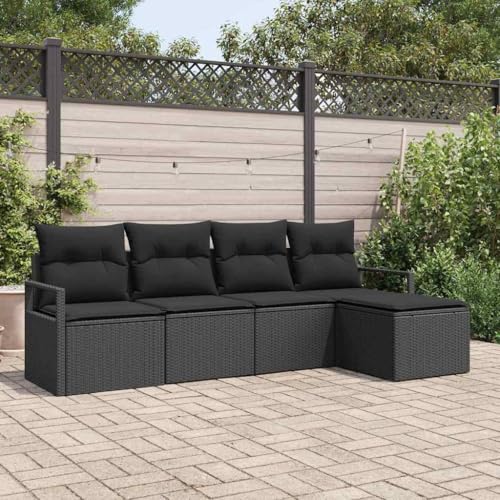 Qnhdfrt Modulares Garten Sofa Set Schwarz 4 Teile Poly Rattan Outdoor Lounge Möbel mit Kissen für Terrasse Balkon und Garten von Qnhdfrt