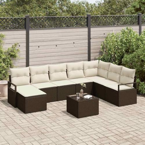 Qnhdfrt Modulares Garten-Sofa-Set aus Poly-Rattan in Braun-Weiß, Wetterfestes Outdoor-Sofa mit Kissen für Terrasse, Balkon und Garten von Qnhdfrt