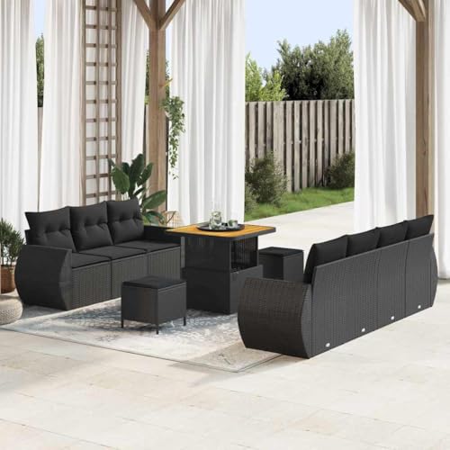 Qnhdfrt Modulares Outdoor Sofa Set 4 Teile Schwarz Poly Rattan mit Wetterfesten Kissen Garten Lounge Set für Balkon Terrasse und Garten von Qnhdfrt