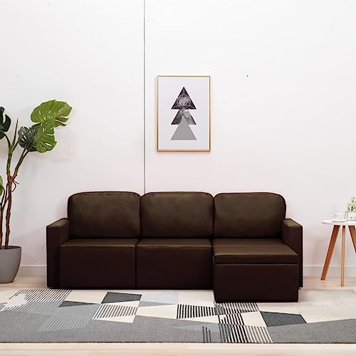 Qnhdfrt Modulares Schlafsofa 3-Sitzer Braun Kunstleder 216 x 149 x 72 cm Ecksofa Couch mit Schlaffunktion Modernes Design für Living Room Bedroom Gästezimmer von Qnhdfrt