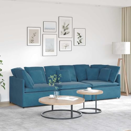 Qnhdfrt Modulares Sofa Set Blau Samt mit Kissen 300x100x64cm Ecksofa für Wohnzimmer Lounge Komfort von Qnhdfrt