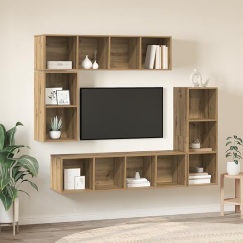 Qnhdfrt Modulares Wandregal-Set TV-Schrank Eiche handwerklich Holzwerkstoff 4-teilig 37x37x142.5 cm Platzsparend für Wohnzimmer Büro Schlafzimmer Qnhdfrt Modulares Wandregal-Set TV-Schrank Eiche handwerklich Holzwerkstoff 4-teilig 37x37x142.5 cm Platzsparend für Wohnzimmer Büro Schlafzimmer von Qnhdfrt