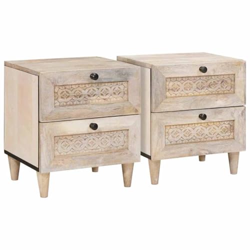Qnhdfrt Nachttisch 2er Set Beige 40x33x46 cm Massives Mangoholz Modernes Design mit 4 Schubladen Robuster Nachtkasten für Schlafzimmer & Wohnzimmer von Qnhdfrt