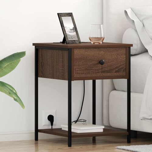 Qnhdfrt Nachttisch 2er Set Braune Eiche 42x41x56 cm Holzwerkstoff mit 2 Schubladen und Regal Modernes Design Robuste Stahlbeine Platzsparender Stauraum für Schlafzimmer Wohnzimmer Flur von Qnhdfrt