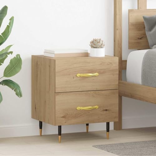 Qnhdfrt Nachttisch 2er Set Eiche handwerklich 40x35x47,5 cm Modernes Design mit 4 Schubladen Massiver Holzwerkstoff und Konische Stahlbeine für Schlafzimmer Flur Büro von Qnhdfrt