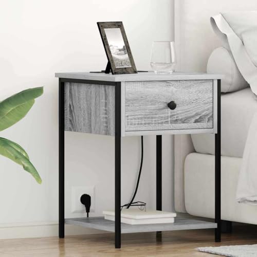 Qnhdfrt Nachttisch 2er Set Grau Sonoma 42x41x56 cm Holzwerkstoff mit 2 Schubladen und Regal Modernes Design Robuste Stahlbeine Stauraum für Schlafzimmer Wohnzimmer und Flur von Qnhdfrt