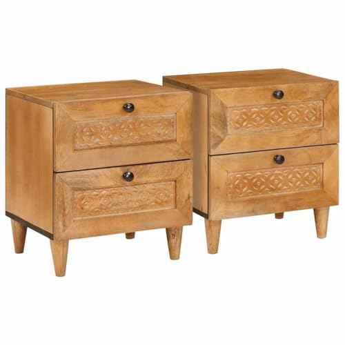 Qnhdfrt Nachttisch 2er Set Hellbraun 40x33x46 cm massives Mangoholz Modernes Design mit 4 leichtgleitenden Schubladen Robuster Beistelltisch für Schlafzimmer Wohnzimmer von Qnhdfrt