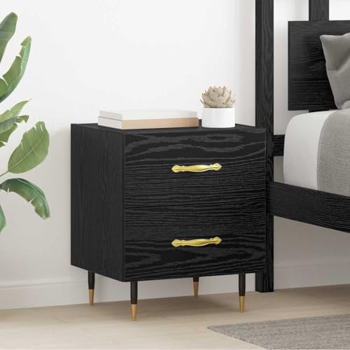 Qnhdfrt Nachttisch 2er Set Schwarze Eiche 40x35x47,5 cm Massiver Holzwerkstoff mit 4 geräumigen Schubladen Moderne Nachtkommode mit konischen Stahlbeinen Modernes Design für Schlafzimmer Wohnzimmer von Qnhdfrt