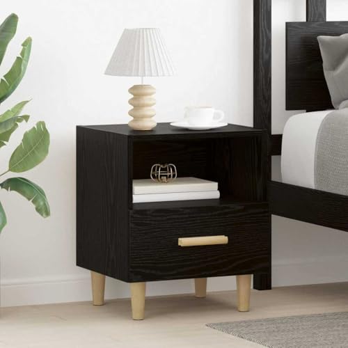 Qnhdfrt Nachttisch 2er Set Schwarze Eiche 40x35x47,5 cm aus Holzwerkstoff mit 2 Schubladen und 2 Regalen Modernes Design Robust und Langlebig für Schlafzimmer Wohnzimmer Flur von Qnhdfrt