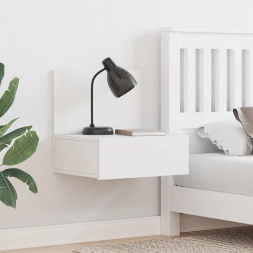 Qnhdfrt Nachttisch 2er Set Weiß 42x32,5x40 cm Massivholz Kiefer, Wandmontage platzsparender nightstand mit 2 Schubladen, schmaler Bedside Table für Schlafzimmer Gästezimmer von Qnhdfrt