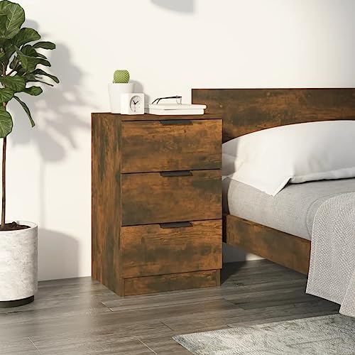 Qnhdfrt Nachttisch Beistellschrank Räuchereiche 40x36x65 cm mit 3 Schubladen Modernes Design für Schlafzimmer Praktischer Stauraum von Qnhdfrt