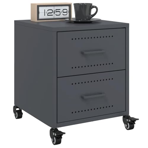 Qnhdfrt Nachttisch Beistelltisch Anthrazit Stahl mit Schubladen 36x39x43,5 cm – Stilvolles Design, Robuster Stauraum und Rollen für Schlafzimmer Möbel von Qnhdfrt