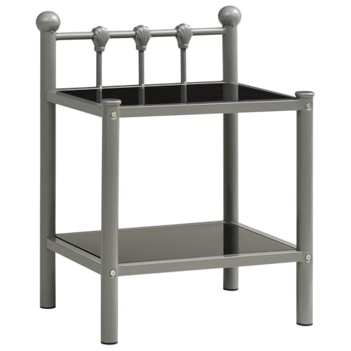 Qnhdfrt Nachttisch Beistelltisch Grau Schwarz Metall Glas 45x34.5x60.5 cm Schlankes Design Stabile Konstruktion für Schlafzimmer Wohnzimmer von Qnhdfrt
