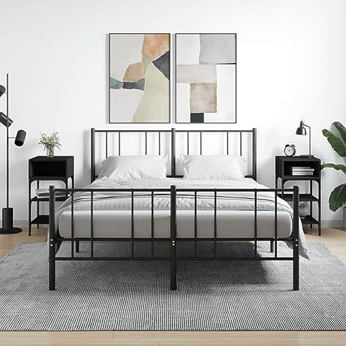 Qnhdfrt Nachttisch Beistelltisch Set Schwarz 2 STK Holzwerkstoff Eisen Schmal Klein 35x34,5x70 cm Moderner Stauraum für Schlafzimmer Wohnzimmer von Qnhdfrt