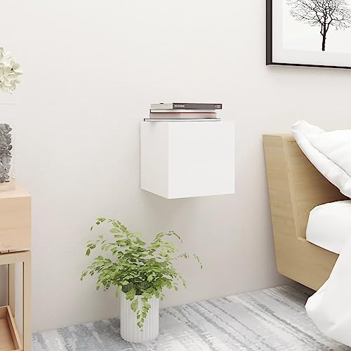 Qnhdfrt Nachttisch Beistelltisch Weiß Holzwerkstoff 30,5x30x30 cm Schmaler Kleiner Wandmontiert für Schlafzimmer Wohnzimmer von Qnhdfrt