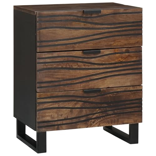 Qnhdfrt Nachttisch Beistelltisch aus Massivem Mangoholz Braun mit Wellenmuster 50x33x60 cm Schmale Kommode mit DREI Schubladen für Schlafzimmer und Wohnzimmer Moderne Robuste Möbel Qnhdfrt Nachttisch Beistelltisch aus Massivem Mangoholz Braun mit Wellenmuster 50x33x60 cm Schmale Kommode mit DREI Schubladen für Schlafzimmer und Wohnzimmer Moderne Robuste Möbel von Qnhdfrt