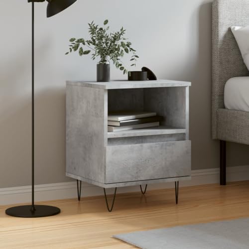 Qnhdfrt Nachttisch Betongrau 40x35x50 cm Schmaler Beistelltisch mit Schublade und Fach Modernes Design Metallbeine Stauraum für Schlafzimmer von Qnhdfrt