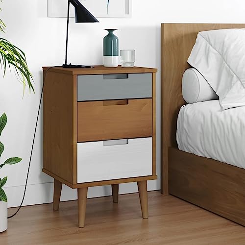 Qnhdfrt Nachttisch Braun Massivholz Kiefer 40x35x65 cm mit 3 Schubladen Moderner Beistelltisch für Schlafzimmer und Wohnzimmer Skandinavisches Design von Qnhdfrt