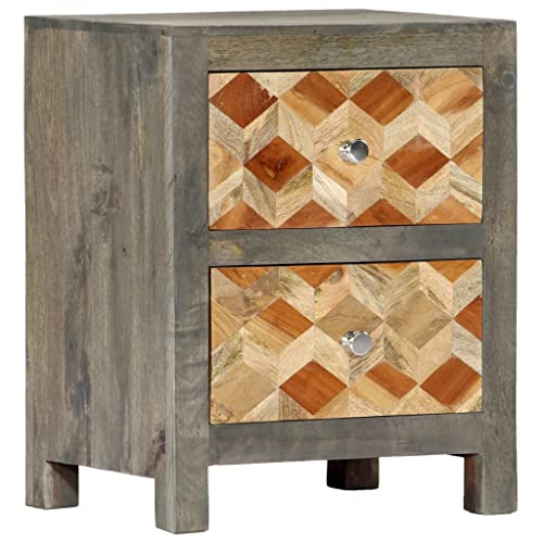 Qnhdfrt Nachttisch Grau Massivholz Mango 40x30x50 cm mit 2 Schubladen Kommode für Schlafzimmer Beistelltisch Schmaler Nachtisch von Qnhdfrt