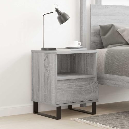 Qnhdfrt Nachttisch Grau Sonoma 40x35x50 cm Schmaler Beistelltisch mit Schublade Metallbeine Modernes Design für Schlafzimmer von Qnhdfrt