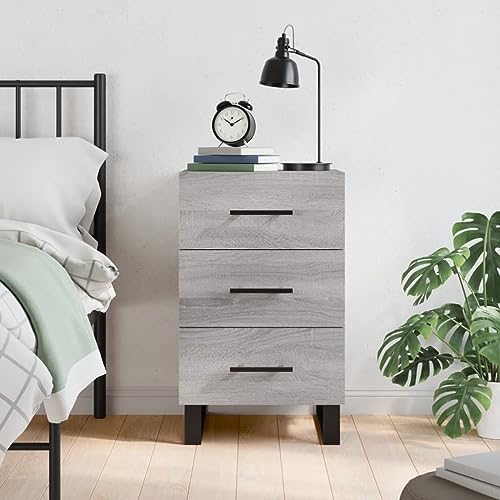 Qnhdfrt Nachttisch Grau Sonoma 40x40x66 cm aus Holzwerkstoff und Eisen mit Metallfüßen Moderner Beistelltisch mit 2 geräumigen Schubladen Schmaler Nachtschrank für Schlafzimmer Wohnzimmer Flur von Qnhdfrt