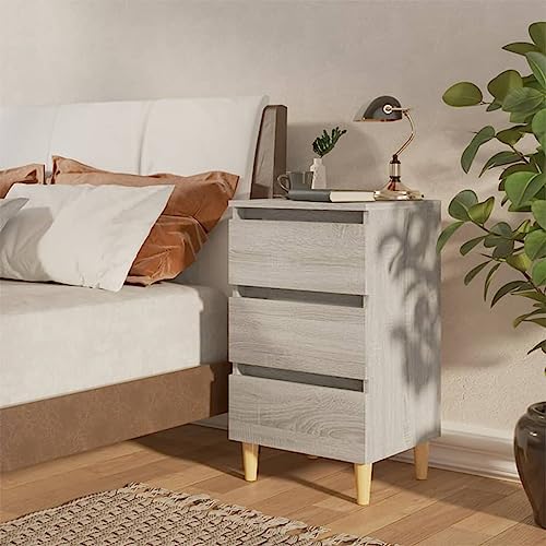 Qnhdfrt Nachttisch Grau Sonoma mit Massivholzbeinen 40x35x69cm 2er Set Skandinavisches Design DREI Schubladen für Schlafzimmer Qnhdfrt Nachttisch Grau Sonoma mit Massivholzbeinen 40x35x69cm 2er Set Skandinavisches Design DREI Schubladen für Schlafzimmer von Qnhdfrt