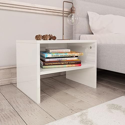 Qnhdfrt Nachttisch Hochglanz-Weiß 40x30x30 cm Kleiner Beistelltisch mit offenem Fach für Schlafzimmer und Wohnzimmer Holzwerkstoff Modernes Design von Qnhdfrt