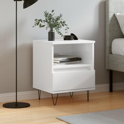 Qnhdfrt Nachttisch Hochglanz-Weiß 40x35x50 cm Holzwerkstoff Metallbeine mit Schublade und Fach für Schlafzimmer von Qnhdfrt
