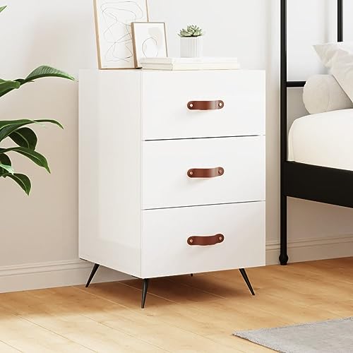 Qnhdfrt Nachttisch Hochglanz-Weiß 40x40x66 cm Holzwerkstoff mit Schubladen und Metallfüßen Modernes Design für Schlafzimmer Stabiles Möbel von Qnhdfrt