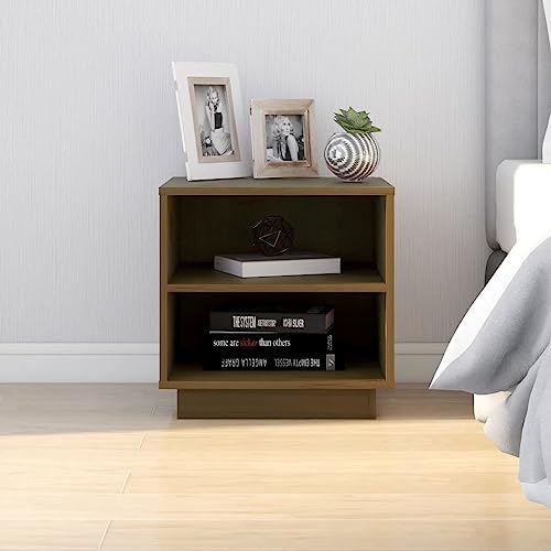 Qnhdfrt Nachttisch Honigbraun Massivholz Kiefer 40x34x40 cm Mit 2 Ablagen Schmaler Beistelltisch für Schlafzimmer und Wohnzimmer von Qnhdfrt