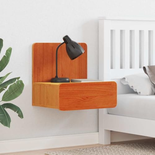 Qnhdfrt Nachttisch Kiefer massiv 44x32,5x40 cm Wachsbraun mit Schublade Wandmontage platzsparend Beistelltisch Schlafzimmer Modern & Klassisch für kleine Räume von Qnhdfrt