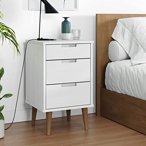 Qnhdfrt Nachttisch MOLDE Weiß aus Massivholz Kiefer 40x35x65 cm mit 3 Schubladen, schmaler Beistelltisch für Schlafzimmer mit skandinavischem Design Qnhdfrt Nachttisch MOLDE Weiß aus Massivholz Kiefer 40x35x65 cm mit 3 Schubladen, schmaler Beistelltisch für Schlafzimmer mit skandinavischem Design von Qnhdfrt