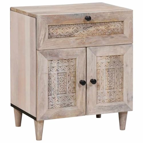 Qnhdfrt Nachttisch Mangoholz 50x33x60 cm Beige mit Tür & Schublade, robuster Beistelltisch mit Vintage-Finish, platzsparend für Schlafzimmer & Wohnzimmer Qnhdfrt Nachttisch Mangoholz 50x33x60 cm Beige mit Tür & Schublade, robuster Beistelltisch mit Vintage-Finish, platzsparend für Schlafzimmer & Wohnzimmer von Qnhdfrt