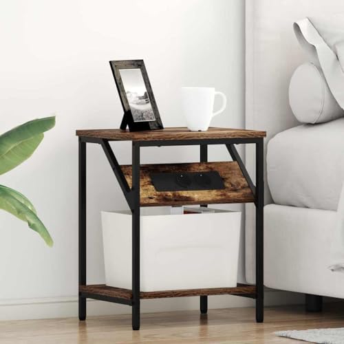Qnhdfrt Nachttisch Modernes Design Holzwerkstoff Schwarz Stahlbeine 38 x 30 x 48 cm Mit Regal Integrierte Steckdose Räuchereiche Robust für Schlafzimmer Wohnzimmer Flur Qnhdfrt Nachttisch Modernes Design Holzwerkstoff Schwarz Stahlbeine 38 x 30 x 48 cm Mit Regal Integrierte Steckdose Räuchereiche Robust für Schlafzimmer Wohnzimmer Flur von Qnhdfrt