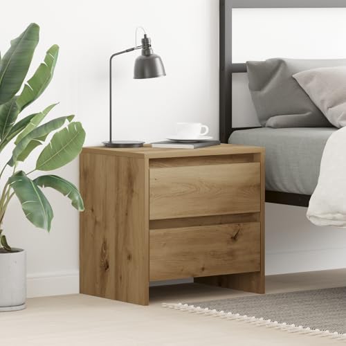 Qnhdfrt Nachttisch Schmal Braun Eiche Holzwerkstoff Matt mit 2 Schubladen Minimalistisch für Schlafzimmer Beistelltisch 45x34x44,5 cm von Qnhdfrt